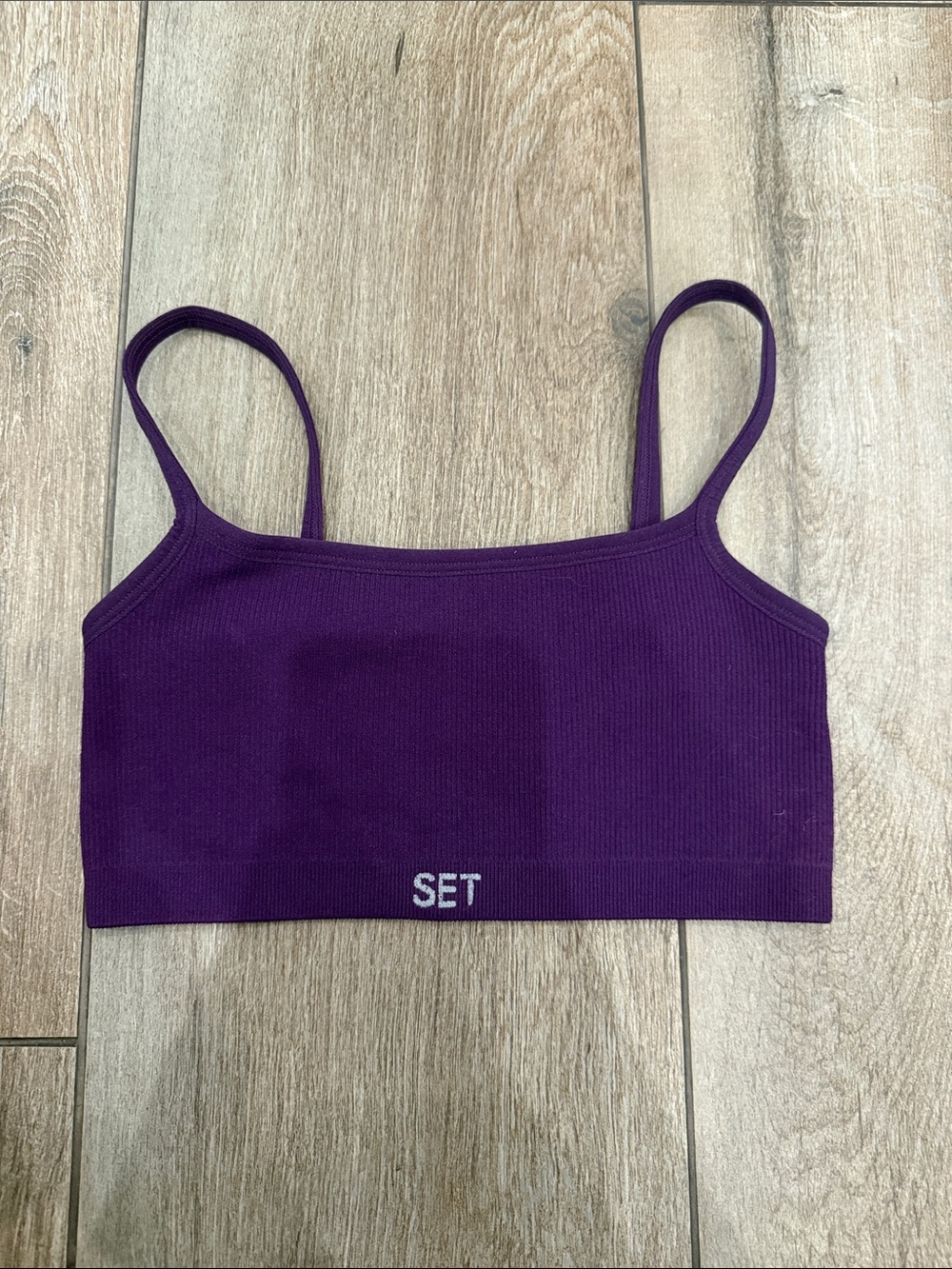 Set Active Purple Ribbed Spaghetti-Strap Bralette